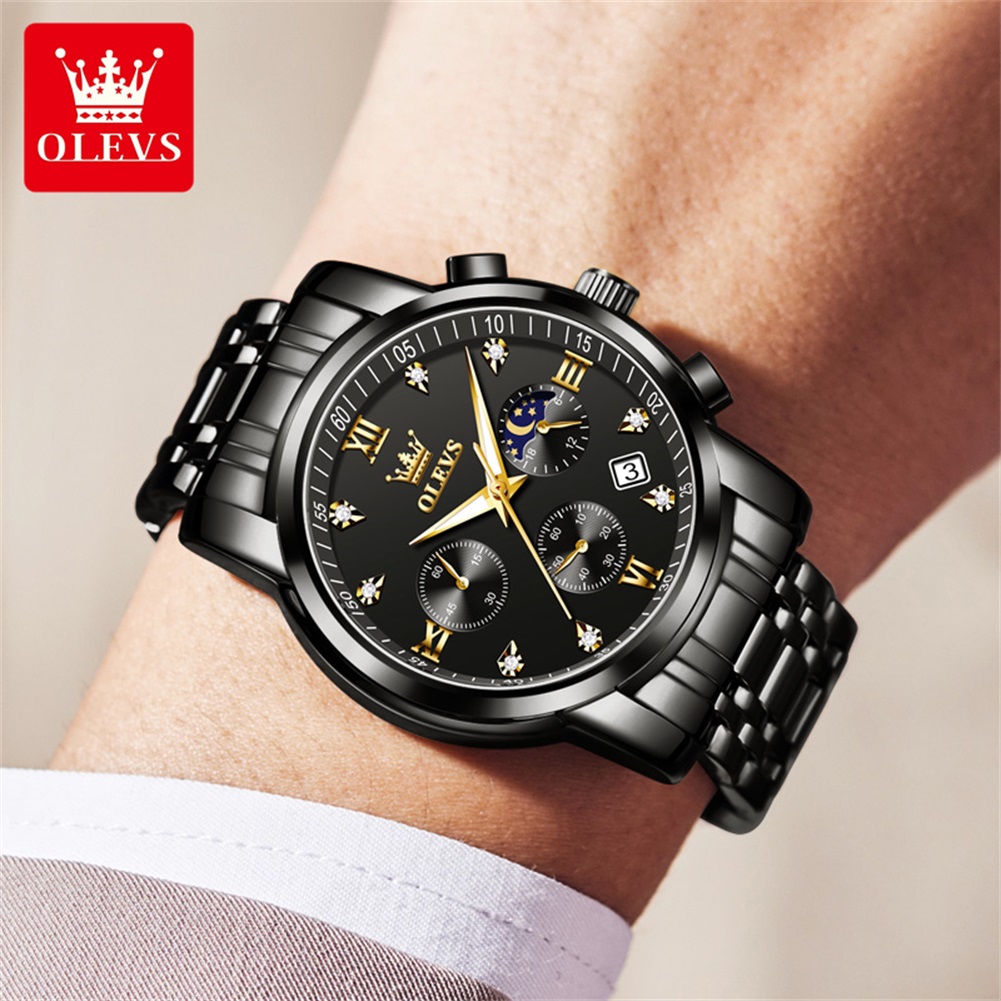 OLEVS 인기 남성용 시계 스테인레스 스틸 블랙 문  - Luxury Lifestyle Products 리뷰 및 가격